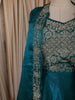 Teal Green Floral Zari and Stone Embroidered Design Organza Skirt Top With Over Coat