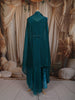 Teal Green Floral Zari and Stone Embroidered Design Organza Skirt Top With Over Coat