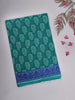 Teal Green Floral and Leaf Printed karishma Cotton Saree with Blue Ornamental Border