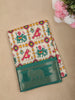 Teal Green Geometric Ikat-Inspired Design Crepe Saree with Ornamental Zari Woven Border