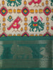 Teal Green Geometric Ikat-Inspired Design Crepe Saree with Ornamental Zari Woven Border