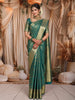 Teal Green Geometric Zari Woven Design Pure Kanchipuram Silk Saree with Matching Zari Border
