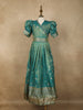 Teal Green Gold Butta Woven Design Banarasi Party Wear Kids Gown