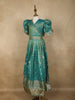 Teal Green Gold Butta Woven Design Banarasi Party Wear Kids Gown