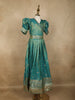 Teal Green Gold Butta Woven Design Banarasi Party Wear Kids Gown