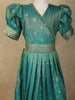 Teal Green Gold Butta Woven Design Banarasi Party Wear Kids Gown