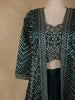 Teal Green Heavy Sequins and Zari Embroidered Design Crushed Indo Western Skirt Top with Long Jacket