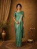 Teal Green Ikat-Style Woven Design Silk Cotton Saree with Gold Zari Border