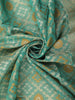 Teal Green Ikat-Style Woven Design Silk Cotton Saree with Gold Zari Border