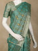 Teal Green Ikat-Style Woven Design Silk Cotton Saree with Gold Zari Border