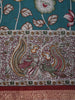 Teal Green Kalamkari Floral and Peacock Printed Chanderi Cotton Saree with Maroon Zari Border