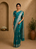 Teal Green Leaf Motif Design Pure Banarasi Saree
