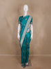Teal Green Leaf Motif Design Pure Banarasi Saree