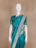 Teal Green Leaf Motif Design Pure Banarasi Saree