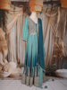 Teal Green Ombre Sequins and Zari Embroidered Design Georgette Anarkali Gown with Dupatta