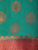 Teal Green Paisley Woven Banarasi Silk Saree With Contrast Border