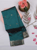 Teal Green Butta Woven Design Soft Silk Saree with Silver Zari Floral Border