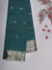 Teal Green Butta Woven Design Soft Silk Saree with Silver Zari Floral Border