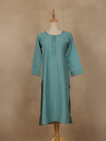 Teal Green Sequins Design Georgette Kurti - Diadem