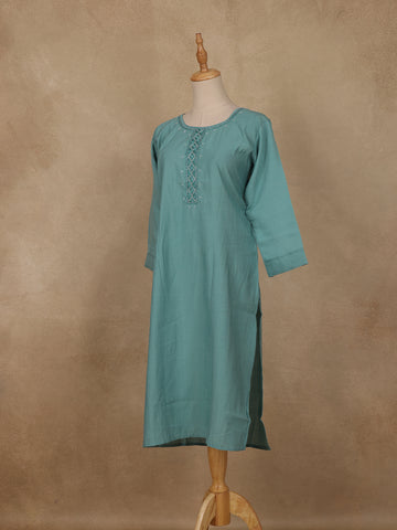 Teal Green Sequins Design Georgette Kurti - Diadem