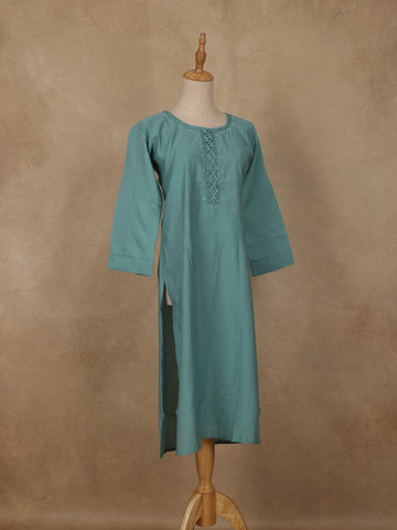 Teal Green Sequins Design Georgette Kurti - Diadem