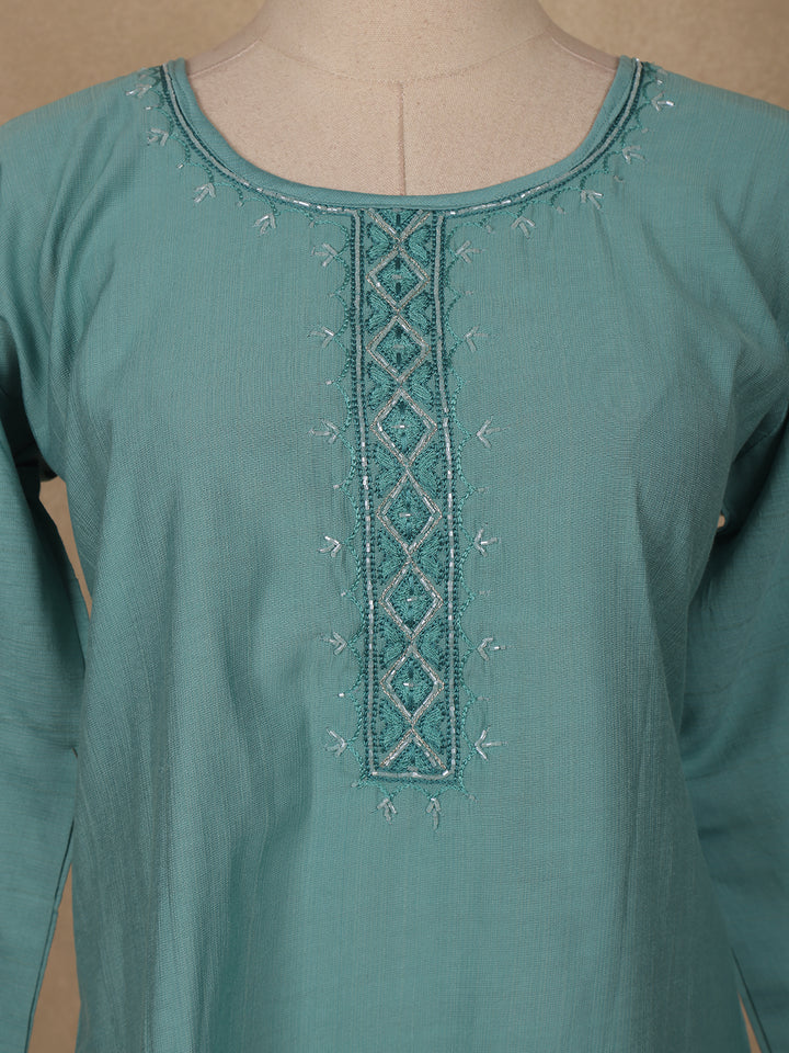 Teal Green Sequins Design Georgette Kurti - Diadem