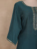 Teal Green Solid Design Cotton Straight Cut Salwar Suit