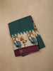 Teal Green Solid Design Crepe Saree with Peacock Border
