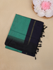 Teal Green Solid Design Kalyani Cotton Saree with Contrast Temple Border