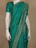 Teal Green Solid Design Raw Silk Saree with Zari Border