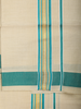 Teal Green Solid Woven Design Shirt with Cream Dhoti and Teal Gold Zari Border Set