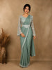 Teal Green Thread Embroidered Design Satin Ready To Wear Saree