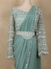 Teal Green Thread Embroidered Design Satin Ready To Wear Saree