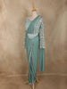 Teal Green Thread Embroidered Design Satin Ready To Wear Saree