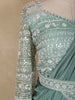Teal Green Thread Embroidered Design Satin Ready To Wear Saree