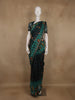 Teal Green and Black Checked Birds Design Cotton Saree
