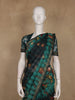 Teal Green and Black Checked Birds Design Cotton Saree