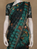 Teal Green and Black Checked Birds Design Cotton Saree