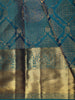 Teal Green and Blue Geometric Zari Woven Design Pure Kanchipuram Silk Saree with Zari Border