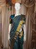 Teal Green and Blue Geometric Zari Woven Design Pure Kanchipuram Silk Saree with Zari Border
