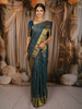 Teal Green and Blue Geometric Zari Woven Design Pure Kanchipuram Silk Saree with Zari Border