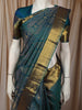 Teal Green and Blue Geometric Zari Woven Design Pure Kanchipuram Silk Saree with Zari Border