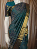 Teal Green and Blue Geometric Zari Woven Design Pure Kanchipuram Silk Saree with Zari Border