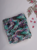 Teal Multicolor Abstract Marble Printed Chiffon Saree with Stone Embellished Scallop Border