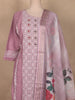 Teal Pink Embroidered Cotton Salwar Suit with Floral Printed Dupatta