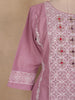Teal Pink Embroidered Cotton Salwar Suit with Floral Printed Dupatta