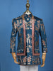 Teal Blue Cotton Floral Embroidery Over Jacket Sherwani And Pant Set - Diadem