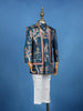 Teal Blue Cotton Floral Embroidery Over Jacket Sherwani And Pant Set - Diadem