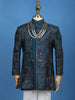 Teal Blue Cotton Floral Embroidery Sherwani And Pant Set - Diadem