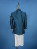 Teal Blue Cotton Floral Embroidery Sherwani And Pant Set - Diadem